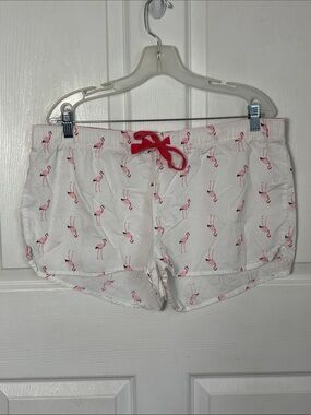 GAP Body White Flamingo Print Lounge Shorts Tie Size Large lightweight pajama